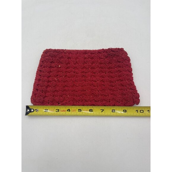 Handcrafted Red Crochet Clutch Purse Zip Closure & Satin Lining For Accessories - Picture 3 of 6